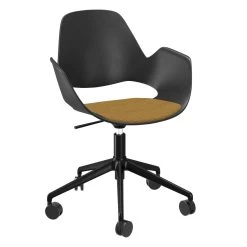 Houe FALK Stuhl Mit Armlehne Und 5-Sterngestell Mit Rollen Und Schale: Schwarz, Sitzkissen Dark Yellow