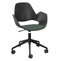 Houe FALK Stuhl Mit Armlehne Und 5-Sterngestell Mit Rollen Und Schale: Schwarz, Sitzkissen Dark Green