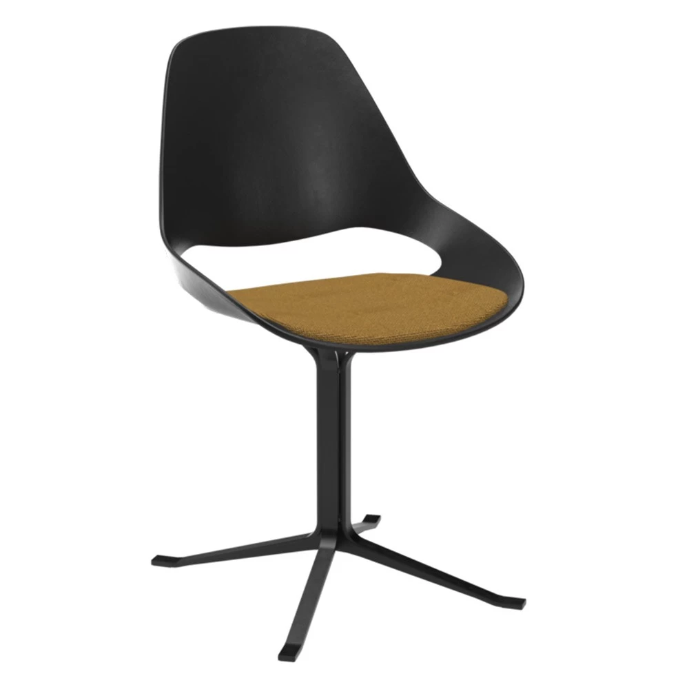 Houe FALK Stuhl Mit Tiefer Armlehne Und Säulengestell Und Schale: Schwarz, Sitzkissen Dark Yellow 3 Houe FALK Stuhl Mit Tiefer Armlehne Und Säulengestell Und Schale: Schwarz, Sitzkissen Dark Yellow