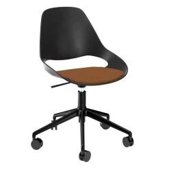 Houe FALK Bürostuhl Mit Tiefer Armlehne Und 5 Sterngestell Mit Rollen Und Schale: Schwarz, Sitzkissen Terracotta