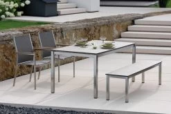 Stern 4 Stück Stapelsessel Cardiff Edelstahl Mit Bezug Taupe Und Teakarmlehnen -Gartenmöbel Store 417416 417800 100311 101501 m cardiff