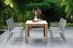 Stern 4 Stück Stapelsessel Cardiff Edelstahl Mit Bezug Taupe Und Teakarmlehnen -Gartenmöbel Store 417416 425933 m cardiff