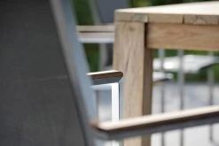 Stern 4 Stück Stapelsessel Cardiff Edelstahl Mit Bezug Taupe Und Teakarmlehnen -Gartenmöbel Store 417416 d cardiff