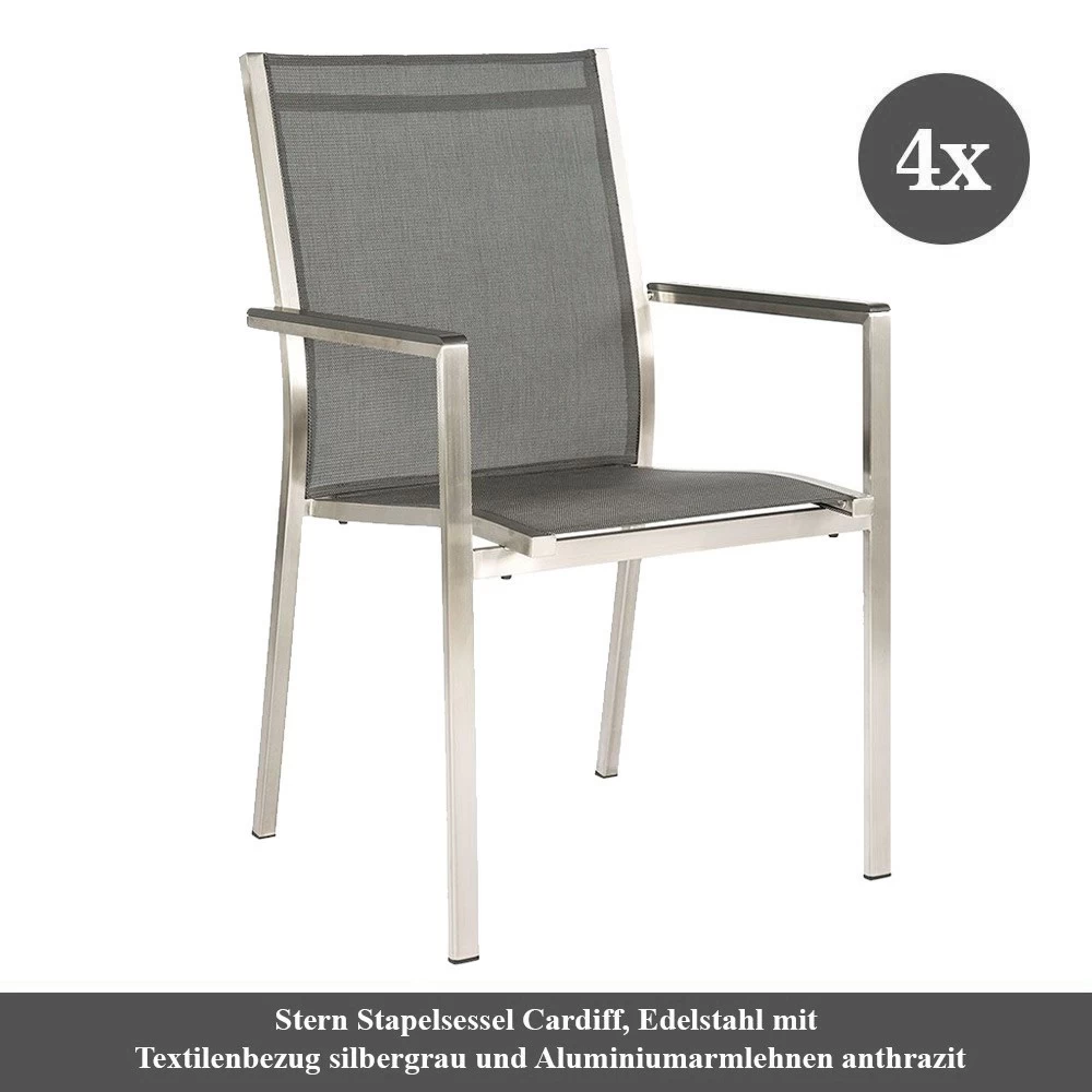 4x Stern Stapelsessel Cardiff, Edelstahl Mit Textilenbezug Silbergrau Und Aluminiumarmlehnen Anthrazit 3 4x Stern Stapelsessel Cardiff, Edelstahl Mit Textilenbezug Silbergrau Und Aluminiumarmlehnen Anthrazit