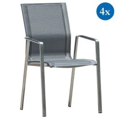4x Lola Stapelsessel Mia Edelstahl Gebürstet/Textilen Silbergrau Mit Aluminiumarmlehnen Silbergrau 56*61*92cm