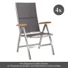 4x Stern Klappsessel Cardiff, Edelstahl Mit Textilenbezug Silbergrau Und Teakarmlehnen, 5-fach Verstellbar -Gartenmöbel Store 4x stern klappsessel cardiff 417476 1