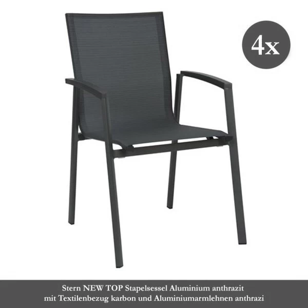 4x Stern NEW TOP Stapelsessel Aluminium Anthrazit Mit Textilenbezug Karbon Und Aluminiumarmlehnen Anthrazit 3 4x Stern NEW TOP Stapelsessel Aluminium Anthrazit Mit Textilenbezug Karbon Und Aluminiumarmlehnen Anthrazit