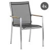 4x ZEBRA Stapelsessel One Dark Grey, Gestell Edelstahl Gebürstet Und Textilen Mit Teakarmlehnen