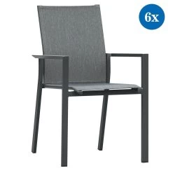 6x Lola Stapelsessel Jazz Aluminium Pulverbeschichtet/Textilen Dark Grey 57x61x89cm