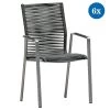 6x Lola Stapelsessel Mia Rope Edelstahl Gebürstet Rope Dark Grey Mit Aluminiumarmlehnen 56x61x92cm