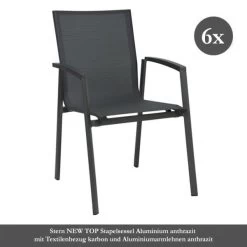6x Stern NEW TOP Stapelsessel Aluminium Anthrazit Mit Textilenbezug Karbon Und Aluminiumarmlehnen Anthrazit