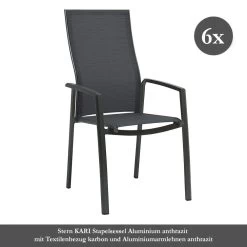 6x Stern KARI Stapelsessel Hoch Aluminium Anthrazit Mit Textilenbezug Karbon Und Aluminiumarmlehnen Anthrazit