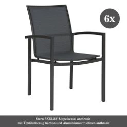 6x Stern SKELBY Stapelsessel Anthrazit Mit Textilenbezug Karbon Und Aluminiumarmlehnen Anthrazit