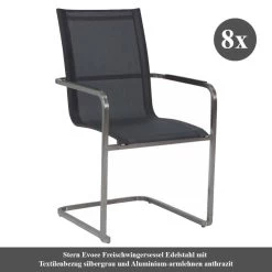 8x Stern Evoee Freischwingersessel Edelstahl Mit Textilenbezug Silbergrau Und Aluminium-armlehnen Anthrazit
