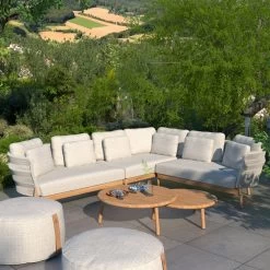 4 Seasons Avalon Teakholz Modular 2 Sitzer Bank Armlehnen Links Mit 5 Kissen -Gartenmöbel Store avalon modular lounge with puffs mid grey outdoor