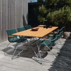 Houe Gartensitzgarnituren Set 6x Sessel Click Pine Green Mit SKETCH Gartentisch Aus Bambus 220x88 Cm