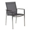 Diamond Garden Stapelstuhl Edelstahl/Textilene-Grau-Schwarz / Armlehne Teak
