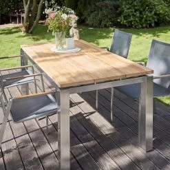 Diamond Garden Levanto Ausziehtisch 220–320×100 Cm - 3 Planken / Edelstahl/Recycled Teak Natur -Gartenmöbel Store diamond garden levanto ausziehtisch 200 260 100 edelstahl teak 10699 8