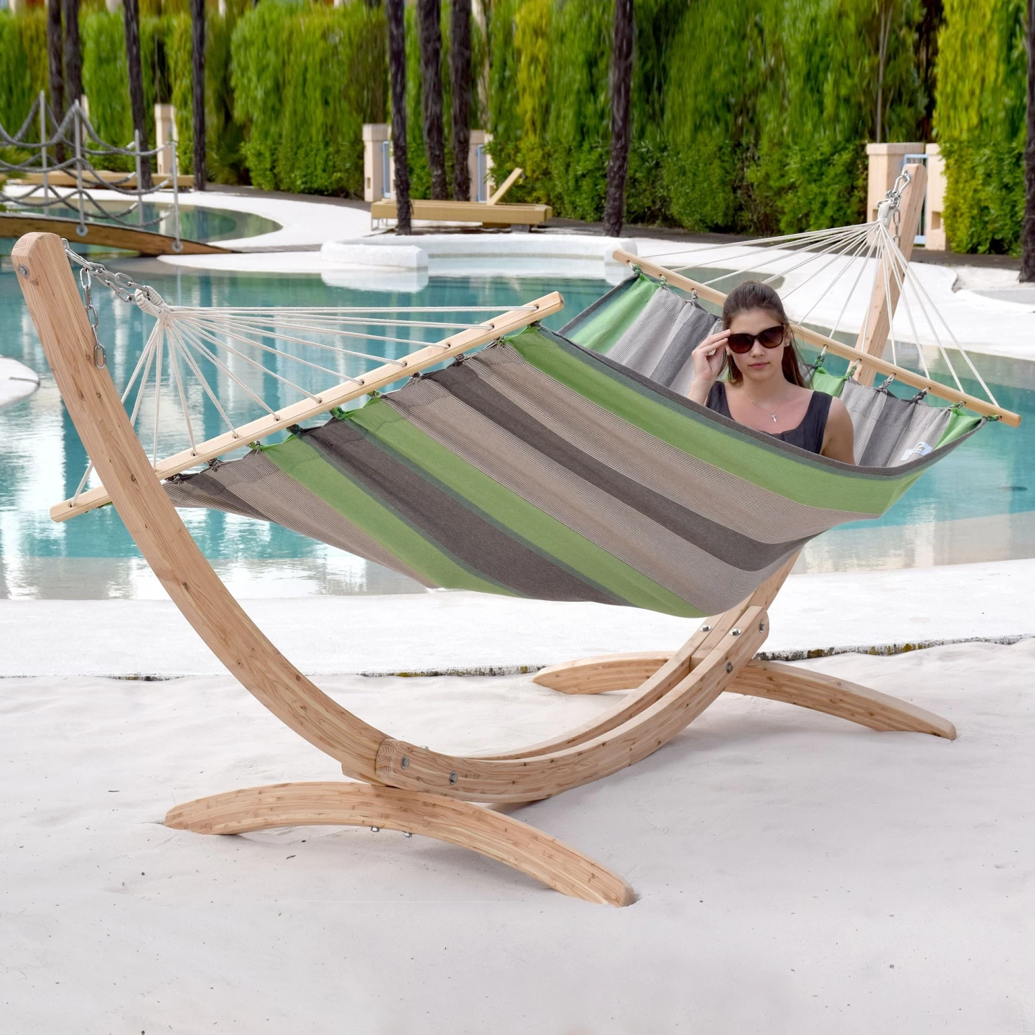 Hängematten-Set Ares Arc Lärche Naturbelassen Mit Stabhängematte XL Santiago Taupe Oliva 6 Hängematten-Set Ares Arc Lärche Naturbelassen Mit Stabhängematte XL Santiago Taupe Oliva – Bild 4