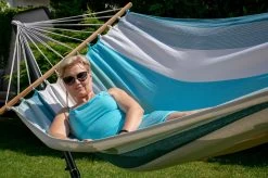 Doppel-Stabhängematte Havanna Blue Baumwolle -Gartenmöbel Store garten deals havanna blue stabhaengematten 47177 7