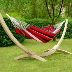Lola Hängematten-Set Rio Grande Holzgestell Mit Tuchhängematte Aruba Elegance Red-black-white -Gartenmöbel Store garten deals lola haengematten set rio grande mit kolumbiana red black white 400122 1l