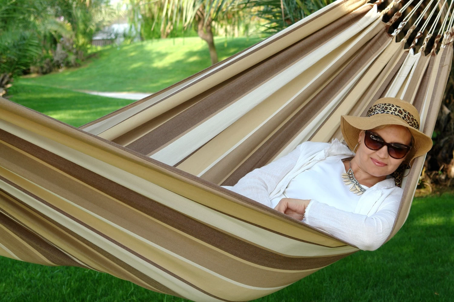 Doppel-Hängematte Jamaica Cappuccino Baumwolle 6 Doppel-Hängematte Jamaica Cappuccino Baumwolle – Bild 4