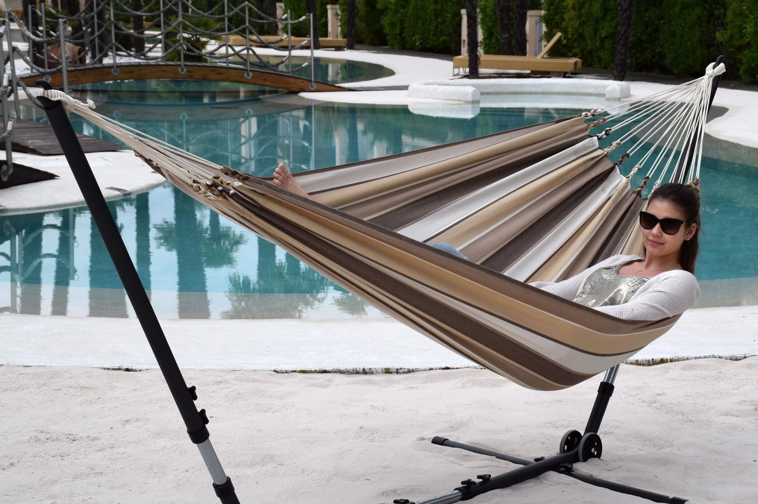 Doppel-Hängematte Jamaica Cappuccino Baumwolle 7 Doppel-Hängematte Jamaica Cappuccino Baumwolle – Bild 5