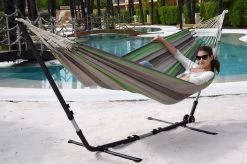 Doppel-Hängematte Santiago Taupe-Oliva Baumwolle -Gartenmöbel Store garten deals lola hangematte xl santiago taupe oliva 96770 4