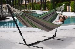 Doppel-Hängematte Santiago Taupe-Oliva Baumwolle -Gartenmöbel Store garten deals lola hangematte xl santiago taupe oliva 96770 5