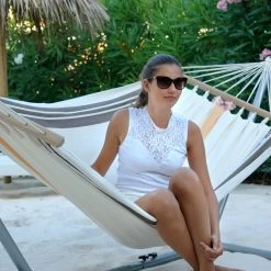 Einzel-Stabhängematte Cappuccino Outdoor -Gartenmöbel Store garten deals lola stabhangematte watterfaste cappuccino 115037 1 1