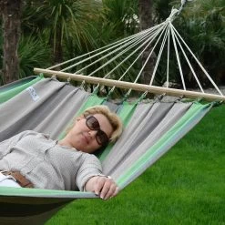 Doppel-Stabhängematte Santiago Taupe-Oliva Baumwolle -Gartenmöbel Store garten deals lola stabhangematte xl santiago taupe oliva 96787 1b