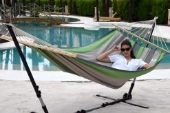 Doppel-Stabhängematte Santiago Taupe-Oliva Baumwolle -Gartenmöbel Store garten deals lola stabhangematte xl santiago taupe oliva 96787 8