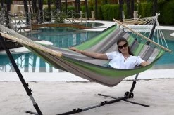 Doppel-Stabhängematte Santiago Taupe-Oliva Baumwolle -Gartenmöbel Store garten deals lola stabhangematte xl santiago taupe oliva 96787 9