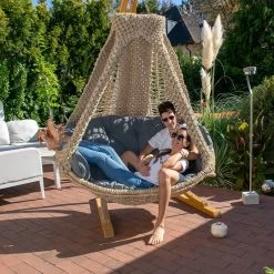 Lola Hängesofa Nido Royal Wetterfest Natur Mit Kissen Anthracite Modell 2 - Kollektion 2019 -Gartenmöbel Store garten deals nido royal natur kissen anthrazit m2 45000 19