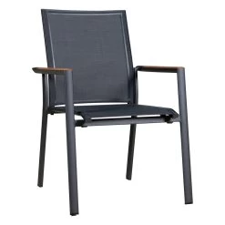 Zebra Stapelsessel Fly, Aluminium Graphit Und Textilen Carbon Grey, Teakarmlehnen