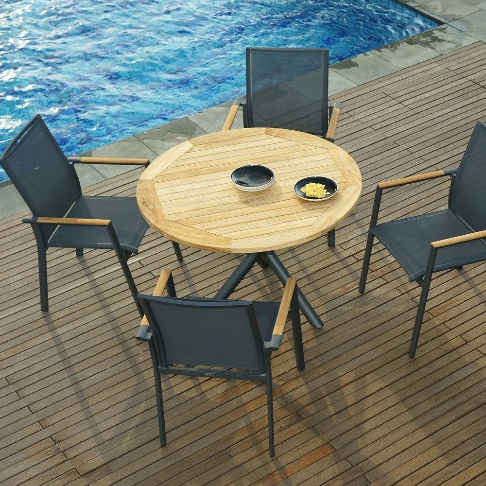 Zebra Stapelsessel Fly, Aluminium Graphit Und Textilen Carbon Grey, Teakarmlehnen 9 Zebra Stapelsessel Fly, Aluminium Graphit Und Textilen Carbon Grey, Teakarmlehnen – Bild 7