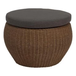 Stern ANNY Beistelltisch / Hocker Geflecht Zimt Mit Glasplatte Und Kissen Rehbraun 100% Polyacryl Mit Reißverschluss