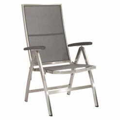 Stern Klappsessel Cardiff Edelstahl Mit Textilenbezug Silbergrau Und Aluminiumarmlehnen Anthrazit, 6-fach Verstellbar