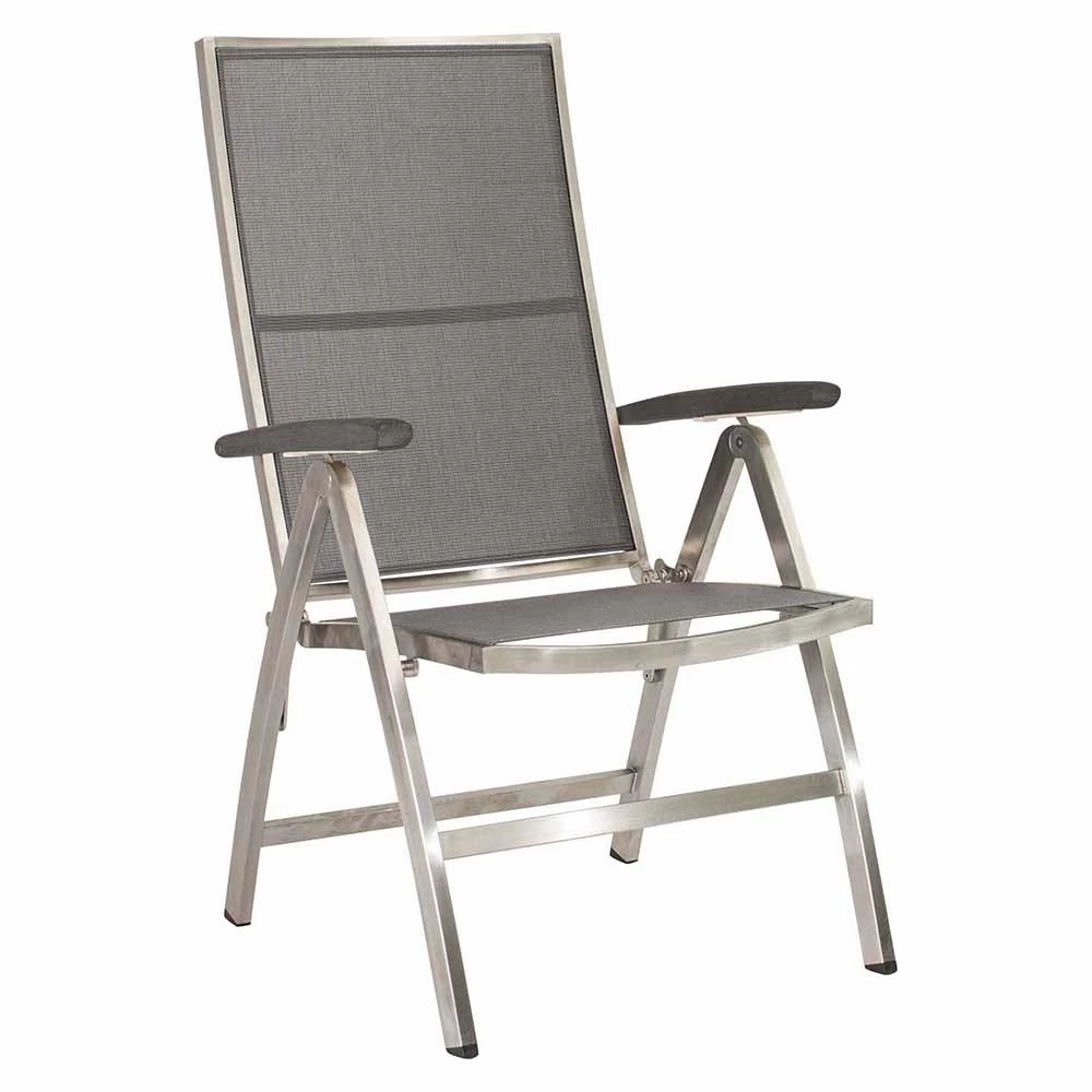 Stern Klappsessel Cardiff Edelstahl Mit Textilenbezug Silbergrau Und Aluminiumarmlehnen Anthrazit, 6-fach Verstellbar 2 Stern Klappsessel Cardiff Edelstahl Mit Textilenbezug Silbergrau Und Aluminiumarmlehnen Anthrazit, 6-fach Verstellbar