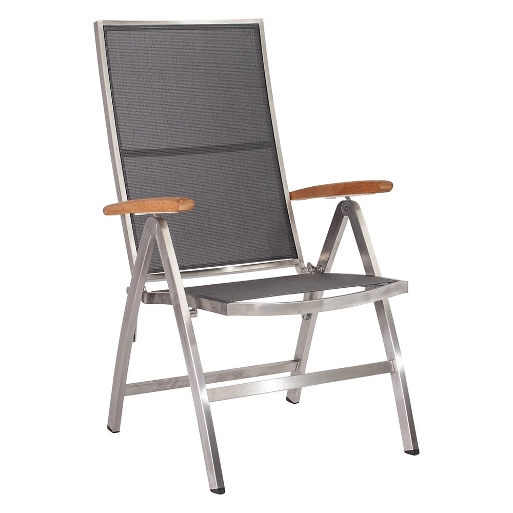 Stern Klappsessel Cardiff, Edelstahl Mit Textilenbezug Silbergrau Und Teakarmlehnen, 5-fach Verstellbar 3 Stern Klappsessel Cardiff, Edelstahl Mit Textilenbezug Silbergrau Und Teakarmlehnen, 5-fach Verstellbar