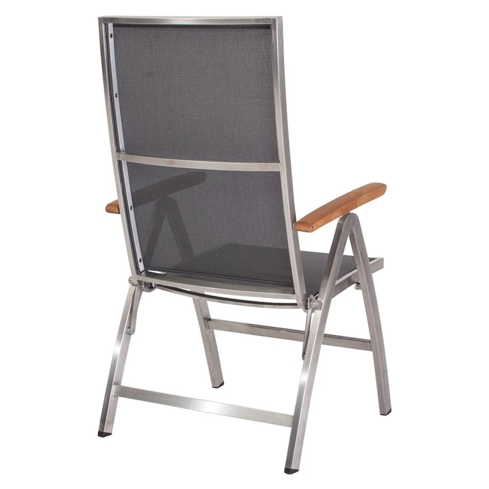 Stern Klappsessel Cardiff, Edelstahl Mit Textilenbezug Silbergrau Und Teakarmlehnen, 5-fach Verstellbar 4 Stern Klappsessel Cardiff, Edelstahl Mit Textilenbezug Silbergrau Und Teakarmlehnen, 5-fach Verstellbar – Bild 2