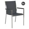 8x Stern Stapelsessel Polaris, Edelstahl Mit Textilenbezug Silbergrau Und Aluminiumarmlehnen Schwarz