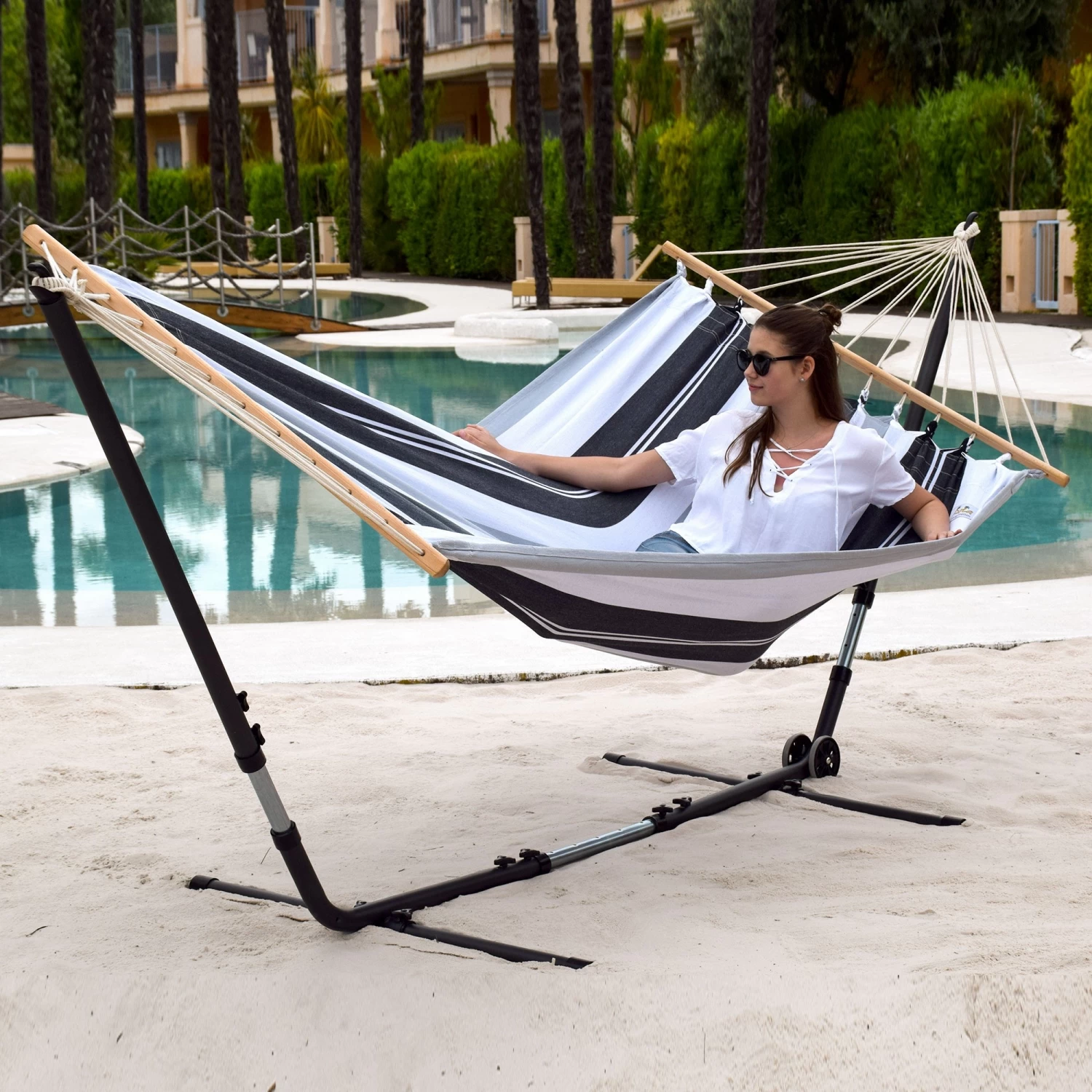 Doppel-Hängematte Jamaica Mit Metall Hängemattengestell Universal Grande 7 Doppel-Hängematte Jamaica Mit Metall Hängemattengestell Universal Grande – Bild 5