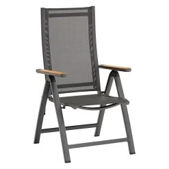 Zebra Klappsessel Fly Alu-Rahmen Pulverbeschichtet Graphite, Hochwertiges Textilen Carbon Grey, Teakarmlehnen