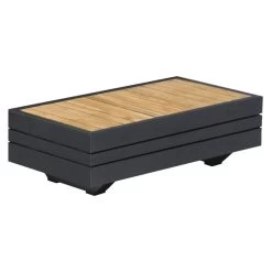 Zebra Cubo Lounge Kaffeetisch Aluminium Graphite, Teaktischplatte 37x74 Cm