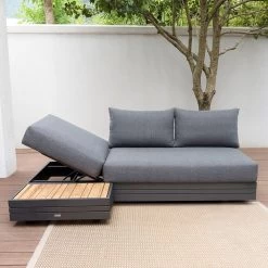 Zebra Cubo Lounge Kaffeetisch Aluminium Graphite, Teaktischplatte 37x74 Cm -Gartenmöbel Store garten deals zebra cubo lounge seitentisch alu graphite 6273 3