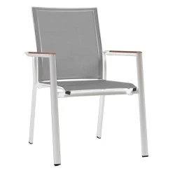 Zebra Stapelsessel Fly Alu-Rahmen Pulverbeschichtet White, Hochwertiges Textilen Light Grey, Teakarmlehnen