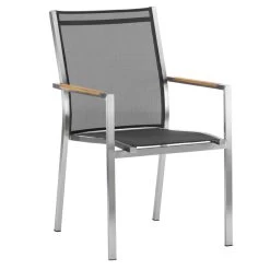 Zebra Stapelsessel One Dark Grey Mit Edelstahlgestell Und Teakarmlehnen