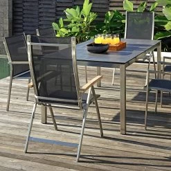 Zebra Stapelsessel One Dark Grey Mit Edelstahlgestell Und Teakarmlehnen -Gartenmöbel Store garten deals zebra stapelsessel 6200 one dark grey 8