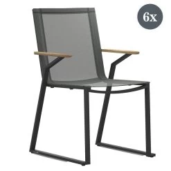 Zebra 6x Tamax Stapelsessel Aluminium Pulverbeschichtet Graphite, AL Recyceltes Teak